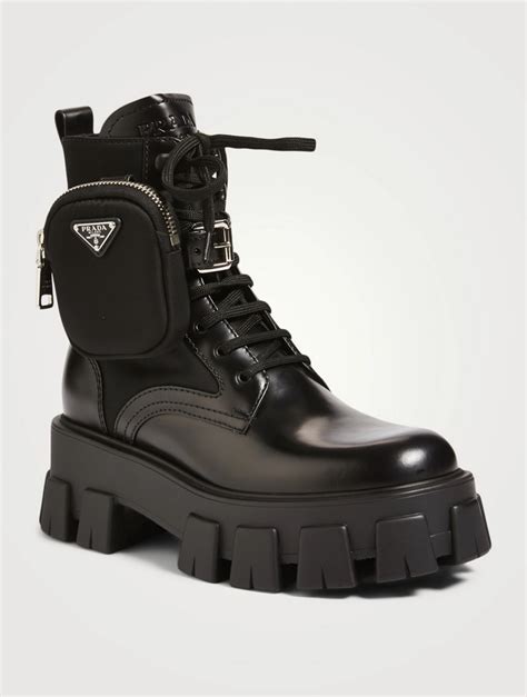 black prada boots with pouch|Prada ankle pouch combat boots.